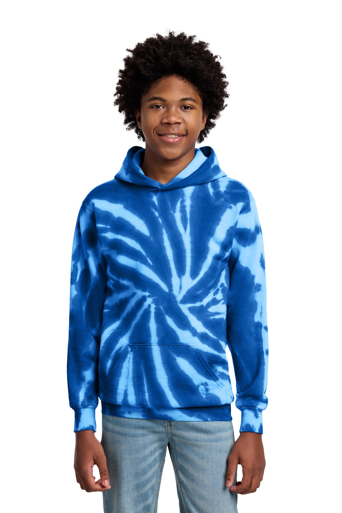 Custom logo Port & Co® Youth Tie-Dye Pullover Hooded Sweatshirt. PC146Y in Royal