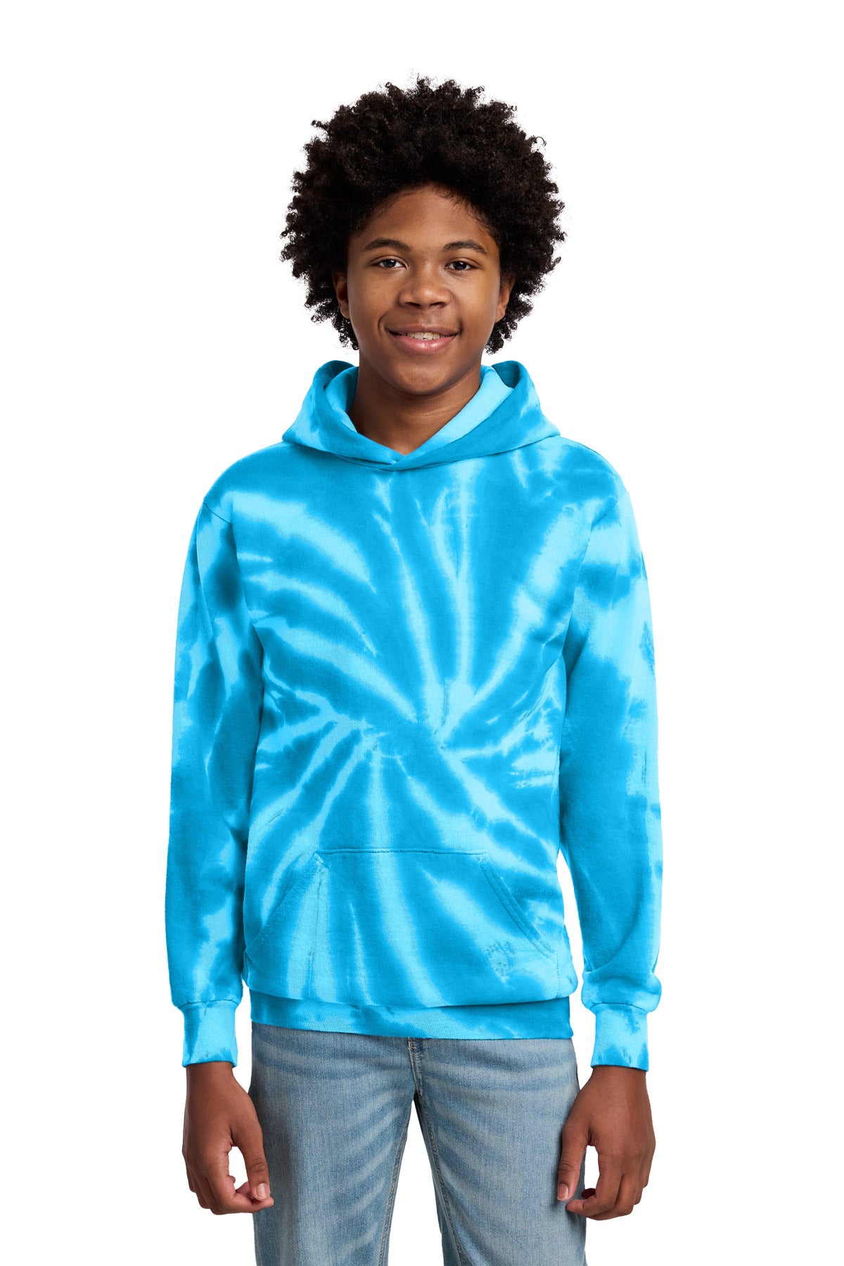 Custom logo Port & Co® Youth Tie-Dye Pullover Hooded Sweatshirt. PC146Y in Turquoise