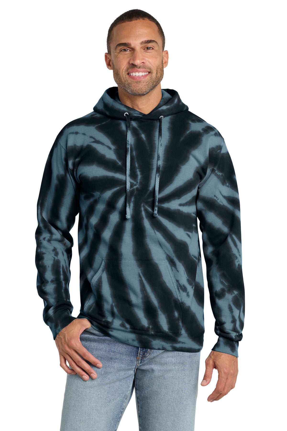 Custom logo Port & Co® Tie-Dye Pullover Hooded Sweatshirt. PC146 in Black
