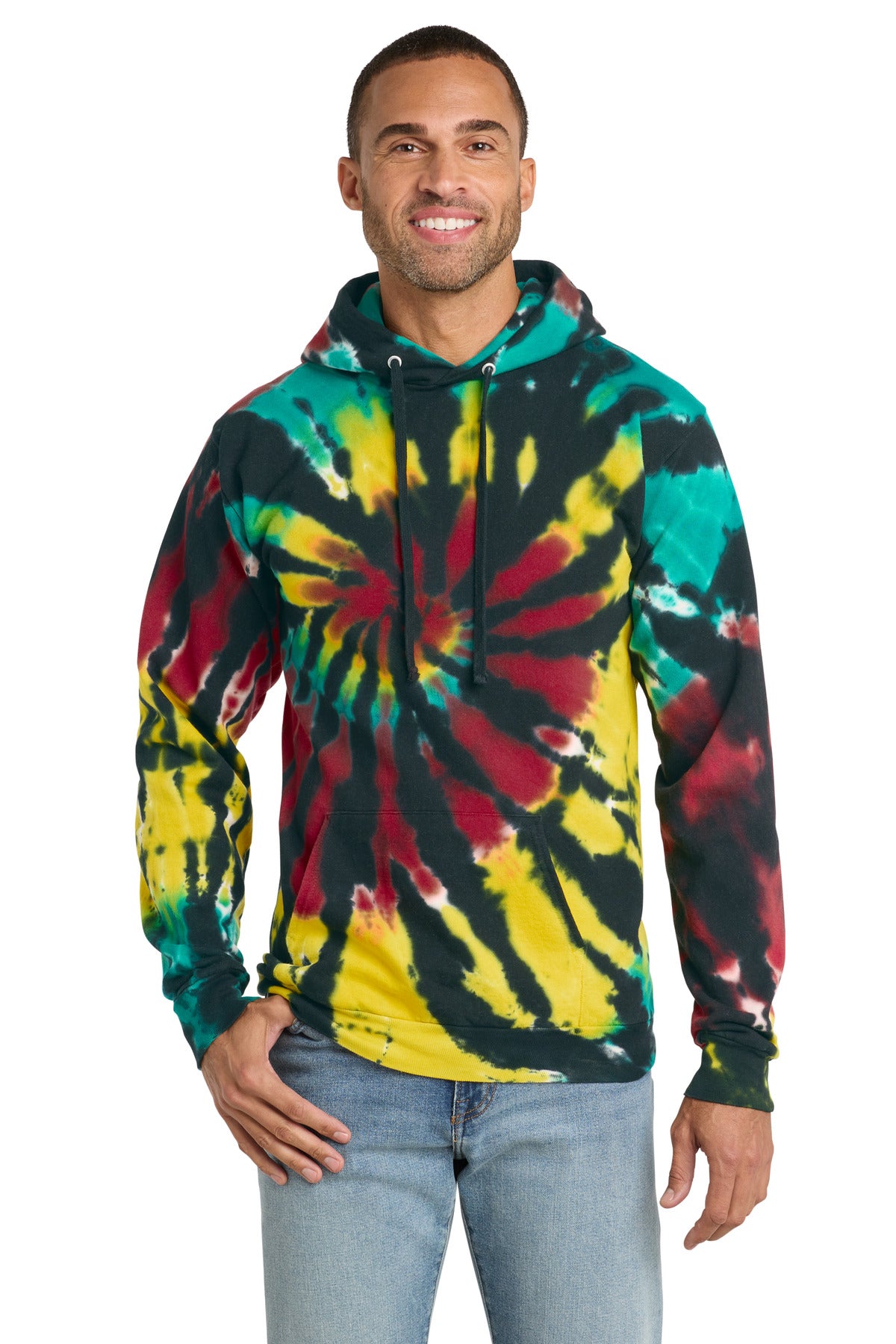 Custom logo Port & Co® Tie-Dye Pullover Hooded Sweatshirt. PC146 in Island Spiral
