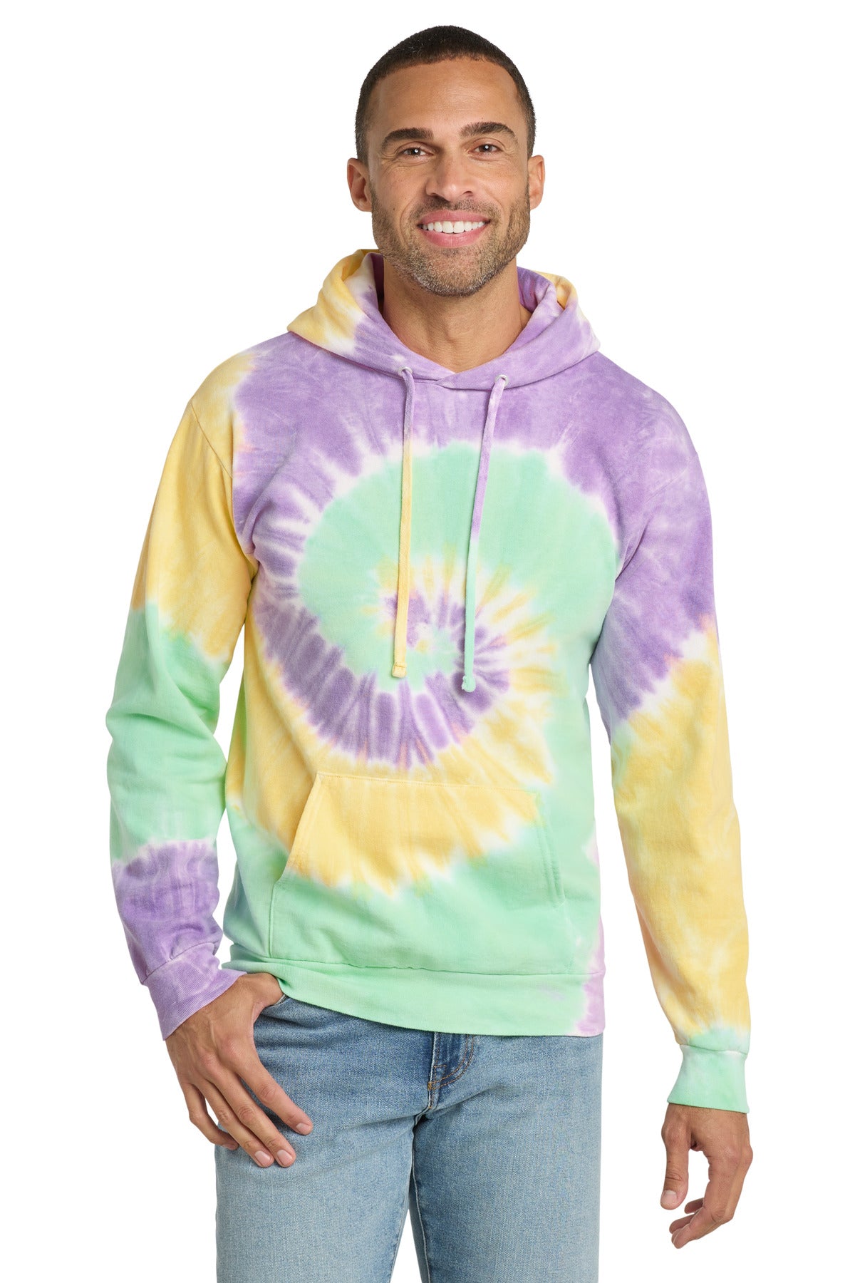 Custom logo Port & Co® Tie-Dye Pullover Hooded Sweatshirt. PC146 in Mint Rainbow