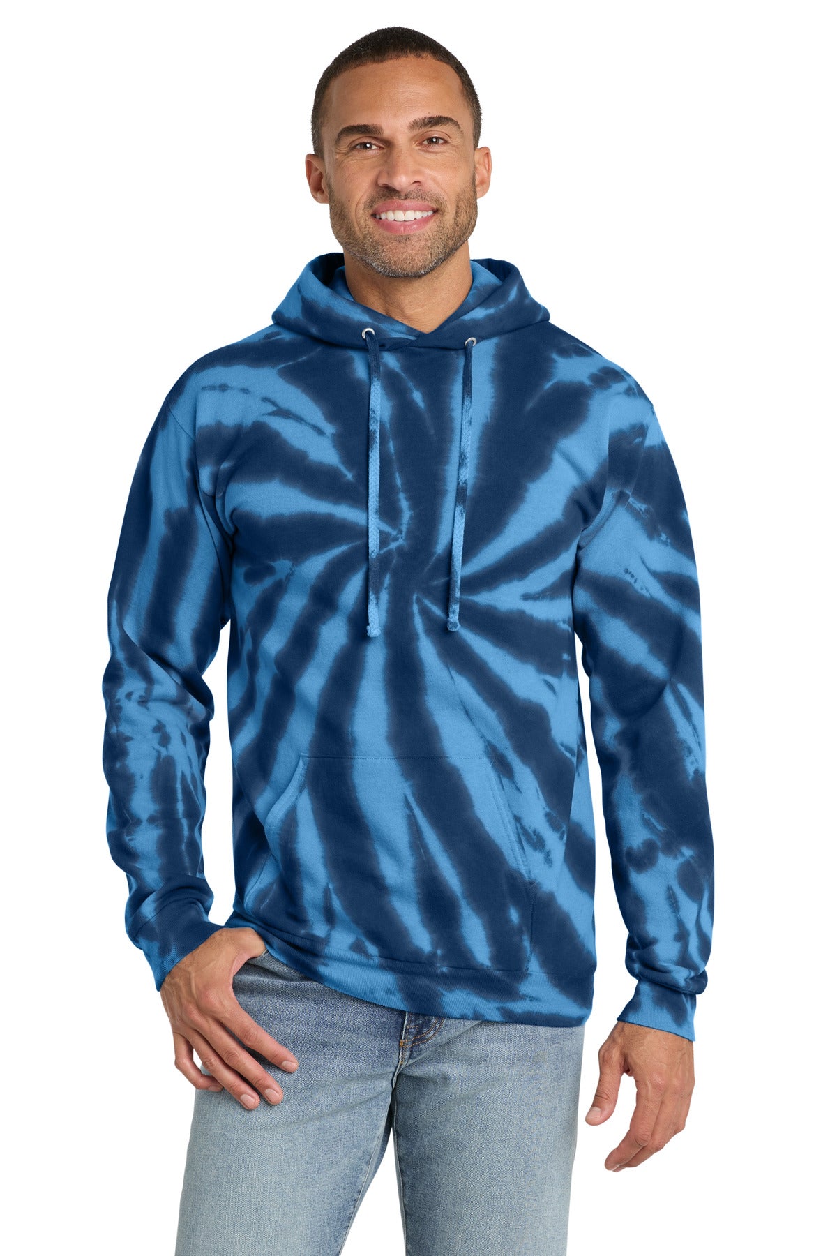 Custom logo Port & Co® Tie-Dye Pullover Hooded Sweatshirt. PC146 in Navy