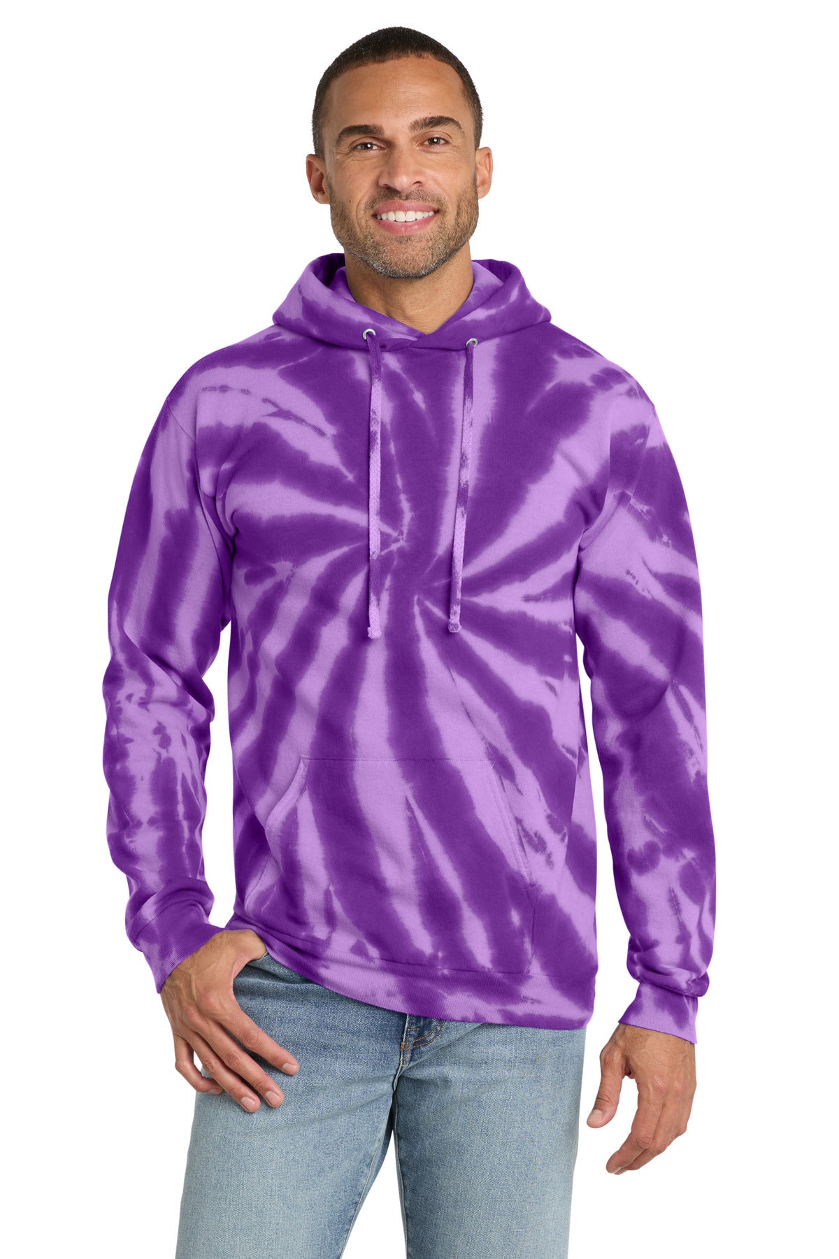 Custom logo Port & Co® Tie-Dye Pullover Hooded Sweatshirt. PC146 in Purple