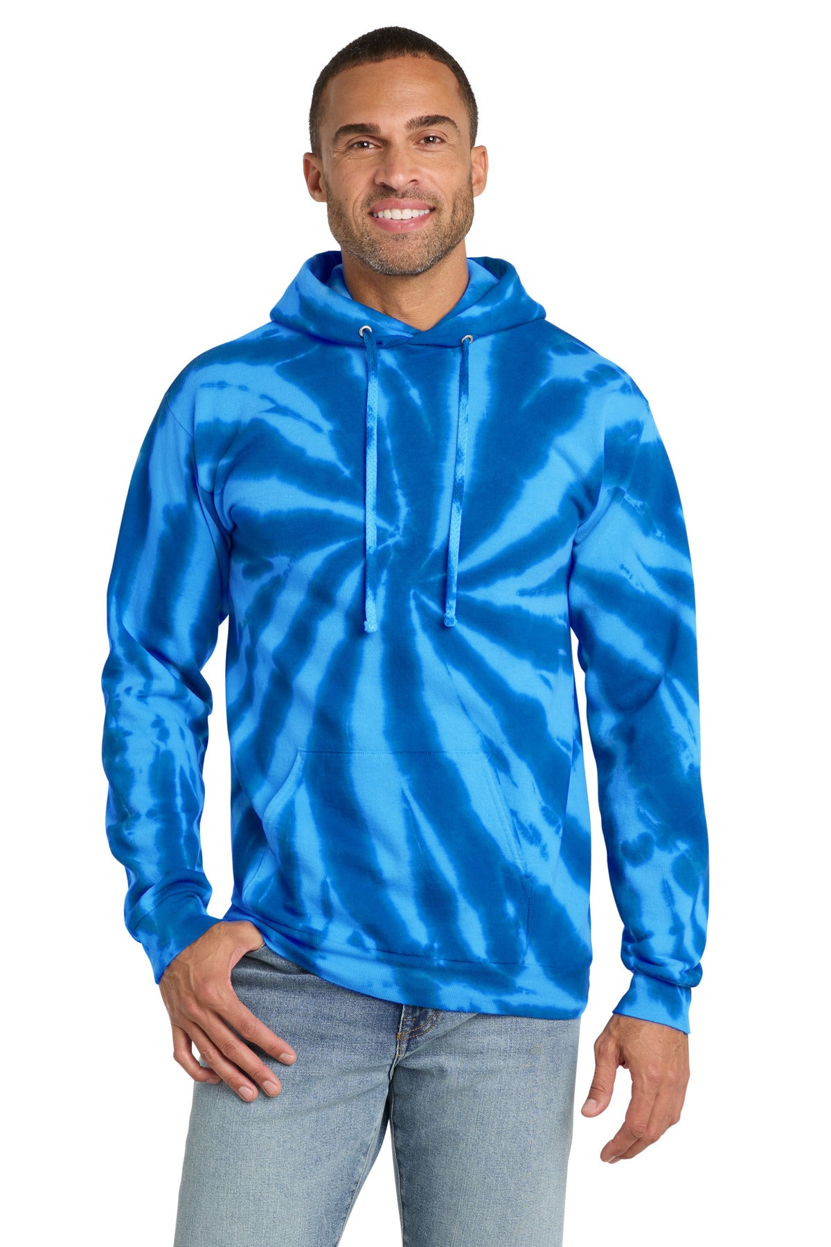 Custom logo Port & Co® Tie-Dye Pullover Hooded Sweatshirt. PC146 in Royal