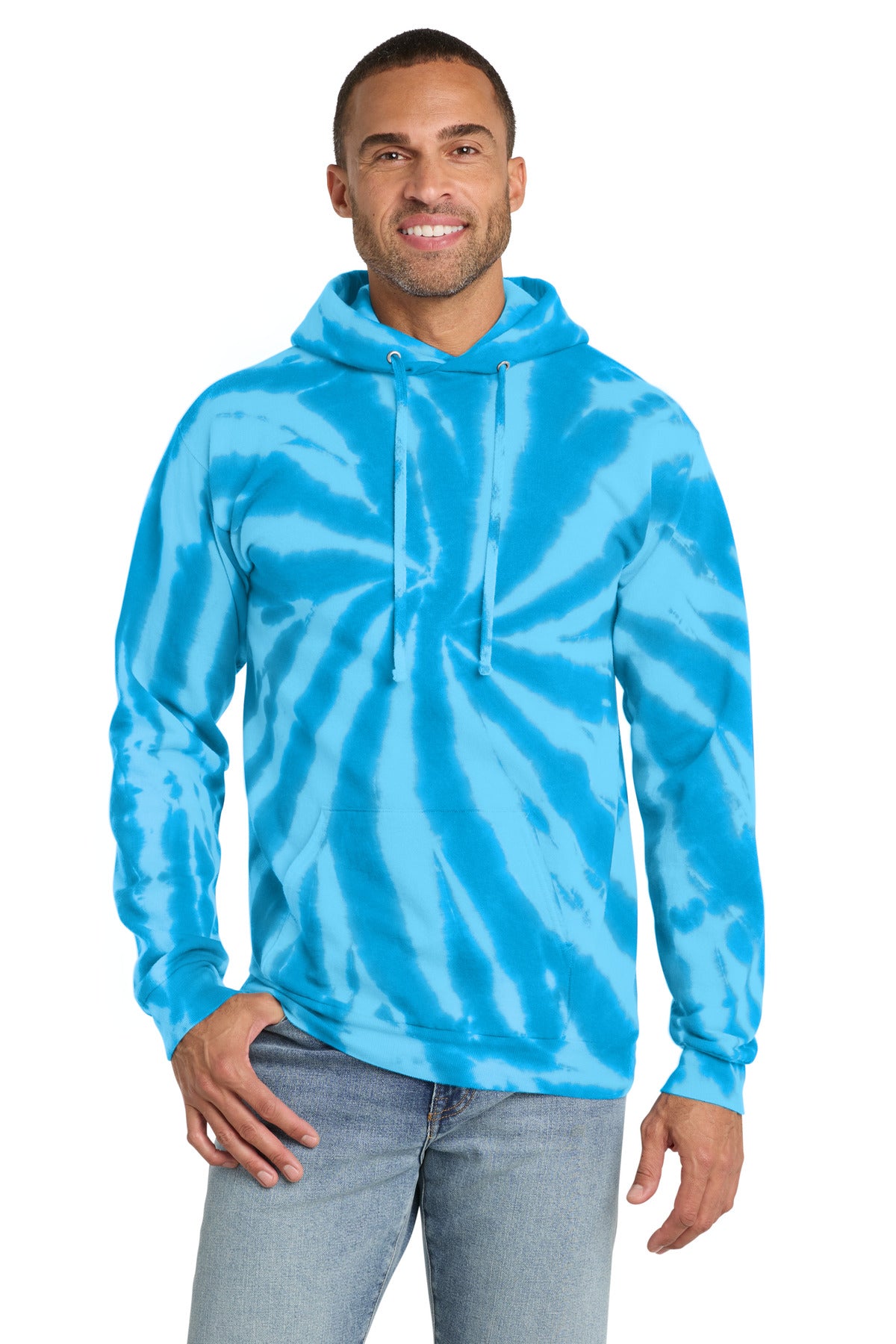 Custom logo Port & Co® Tie-Dye Pullover Hooded Sweatshirt. PC146 in Turquoise