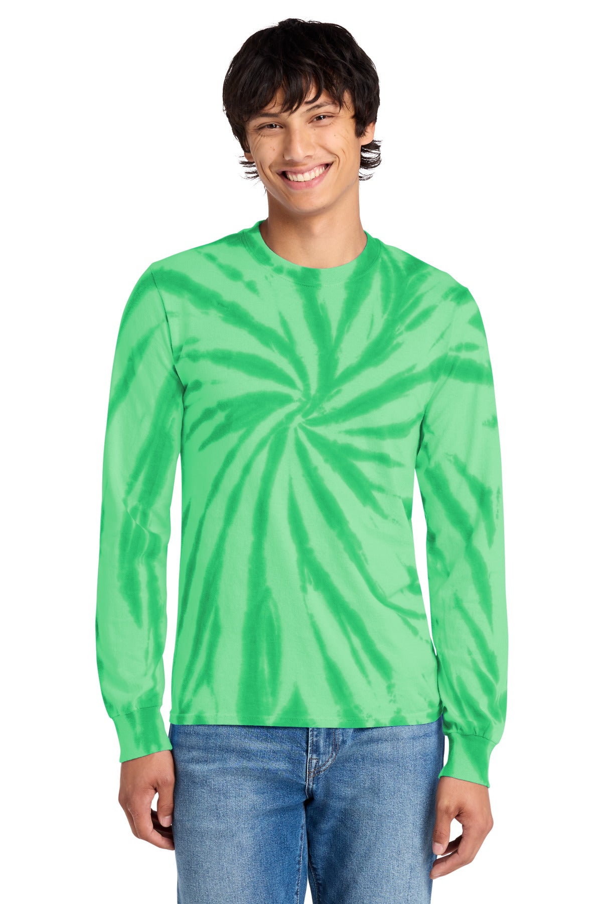 Custom logo Port & Co® Tie-Dye Long Sleeve Tee.  PC147LS in Kelly
