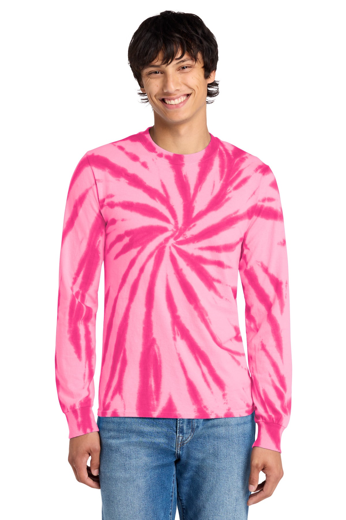 Custom logo Port & Co® Tie-Dye Long Sleeve Tee.  PC147LS in Pink
