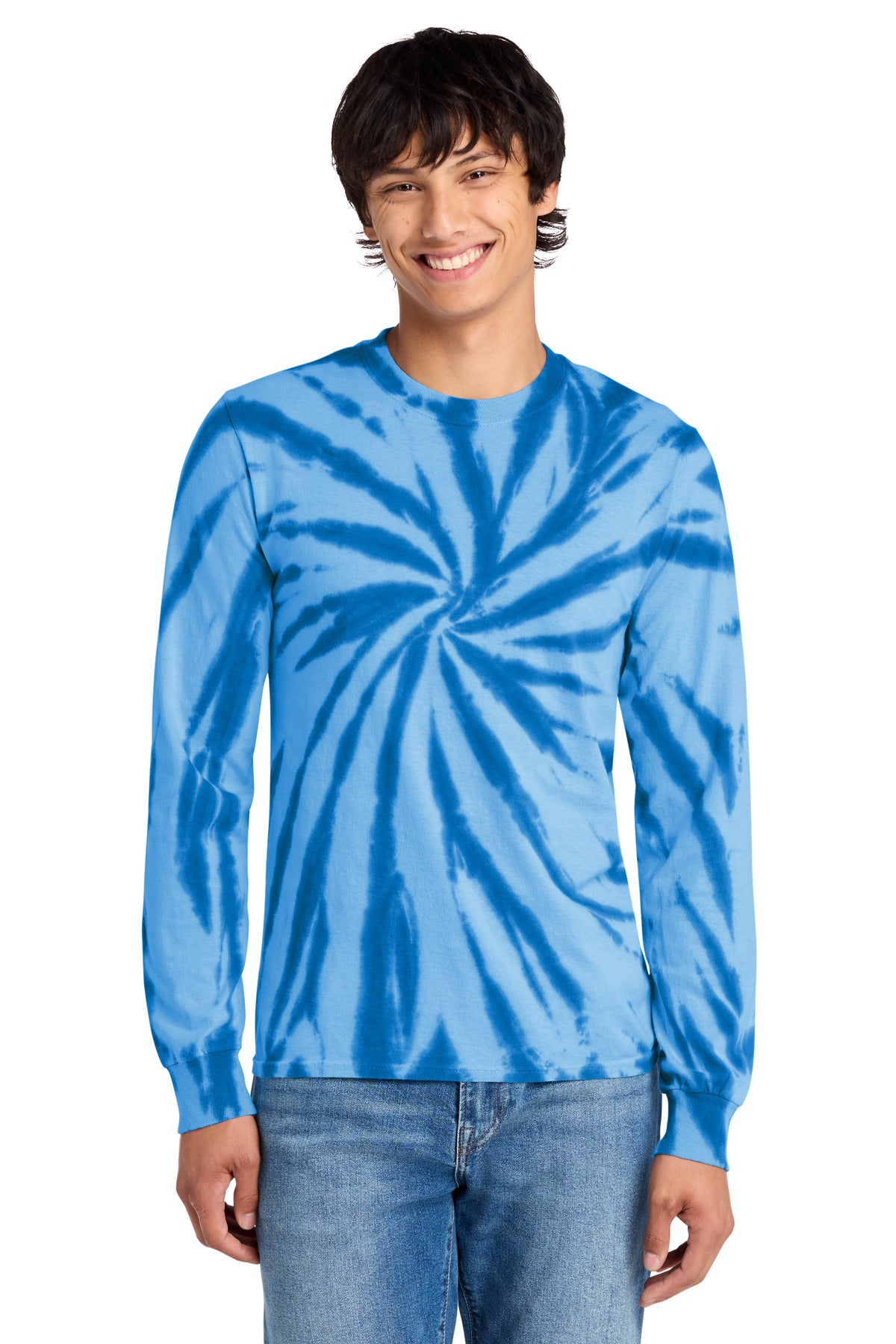 Custom logo Port & Co® Tie-Dye Long Sleeve Tee.  PC147LS in Royal