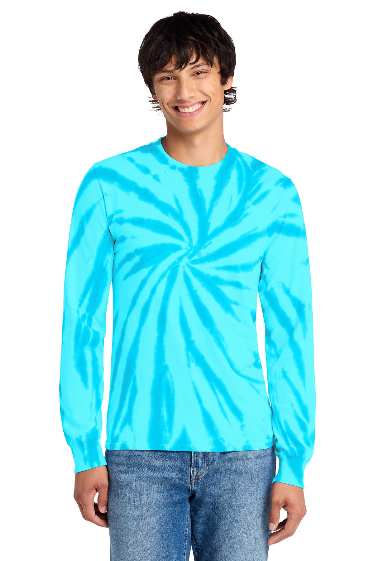Custom logo Port & Co® Tie-Dye Long Sleeve Tee.  PC147LS in Turquoise