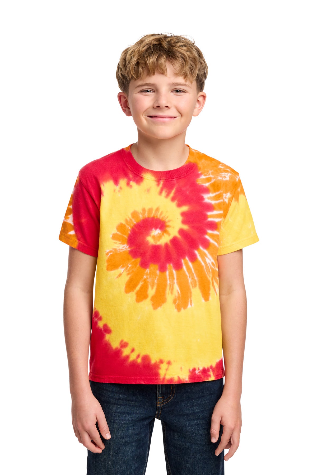 Custom logo Port & Co® Youth Tie-Dye Tee. PC147Y in Blaze Rainbow
