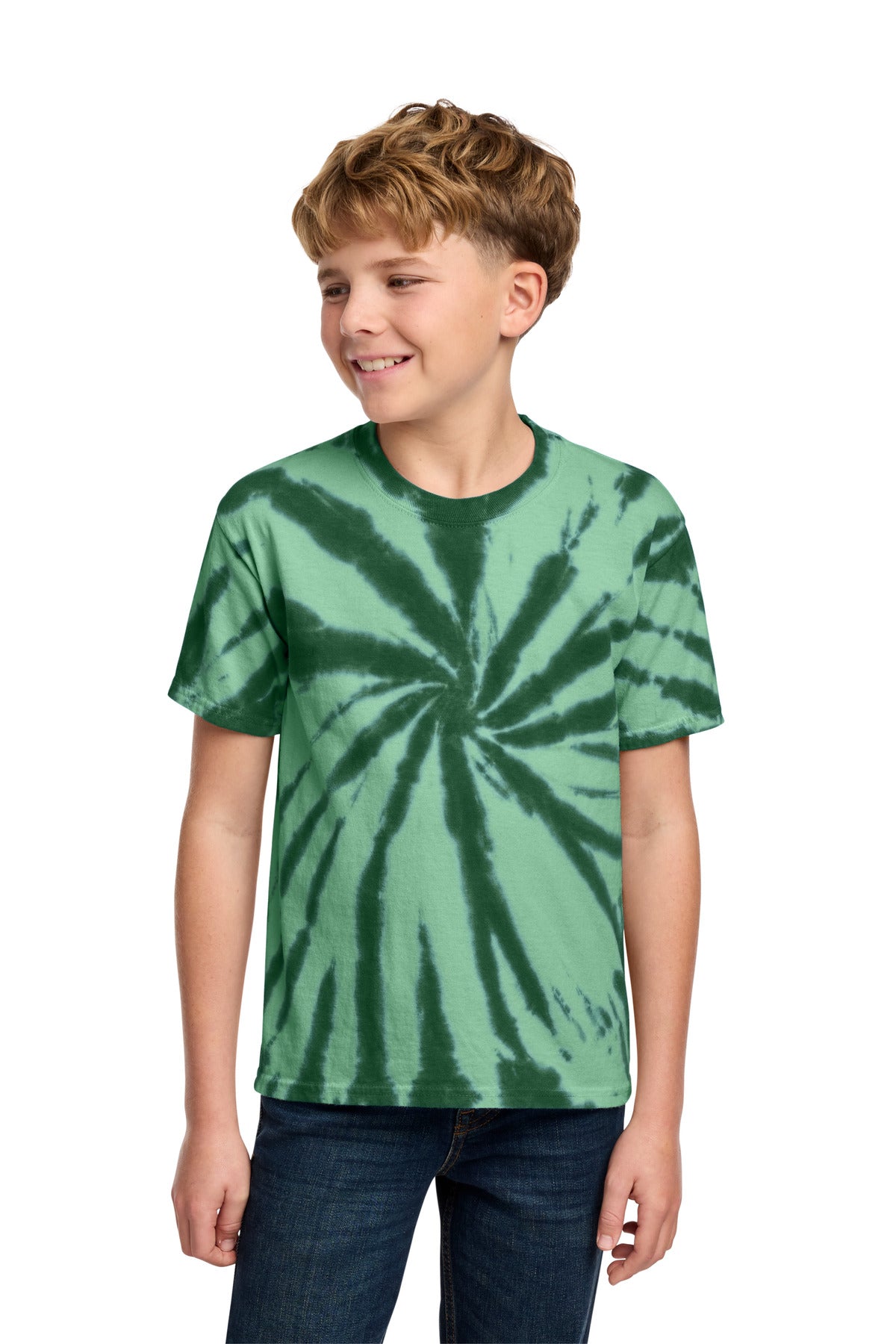 Custom logo Port & Co® Youth Tie-Dye Tee. PC147Y in Forest Green