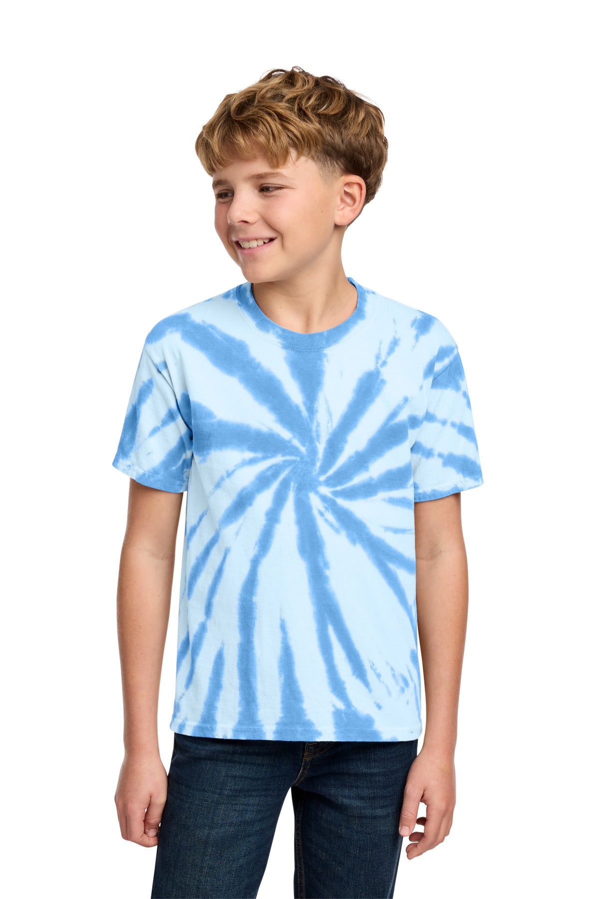 Custom logo Port & Co® Youth Tie-Dye Tee. PC147Y in Light Blue