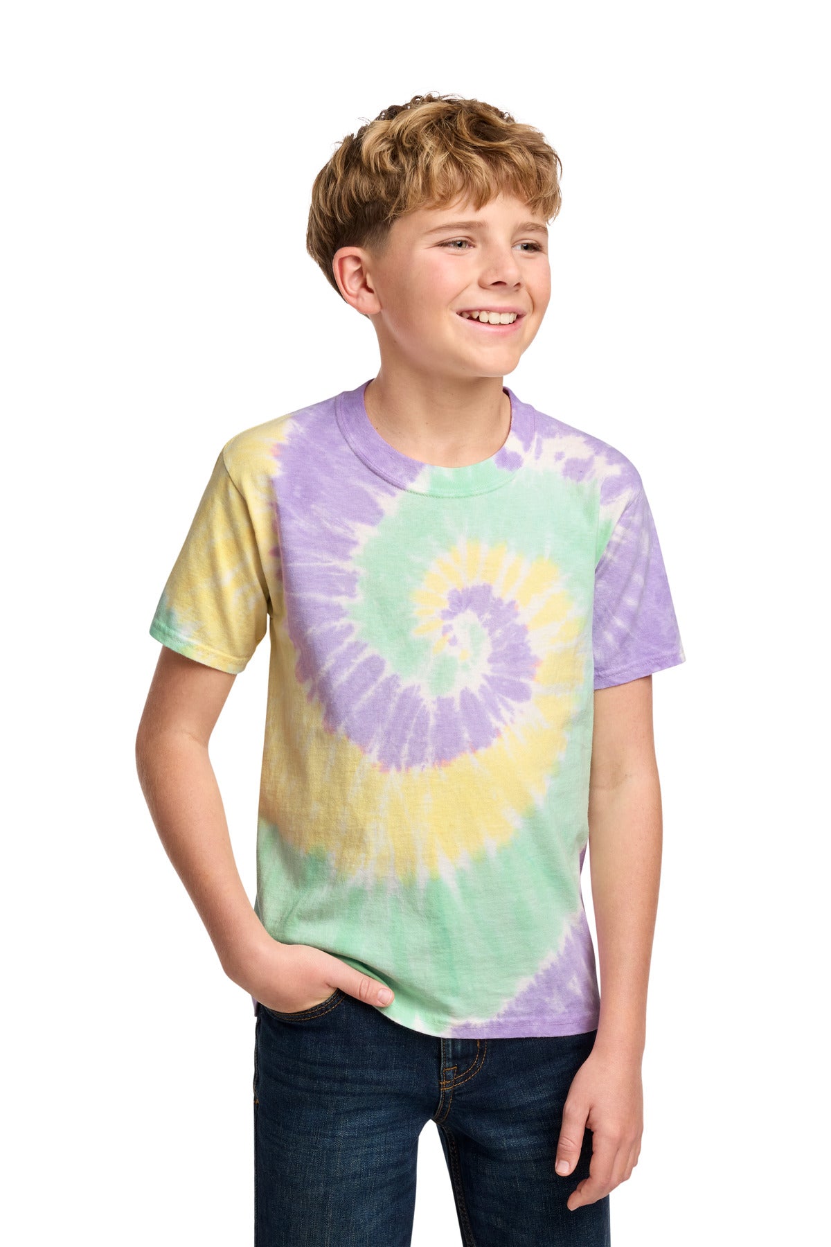 Custom logo Port & Co® Youth Tie-Dye Tee. PC147Y in Mint Rainbow