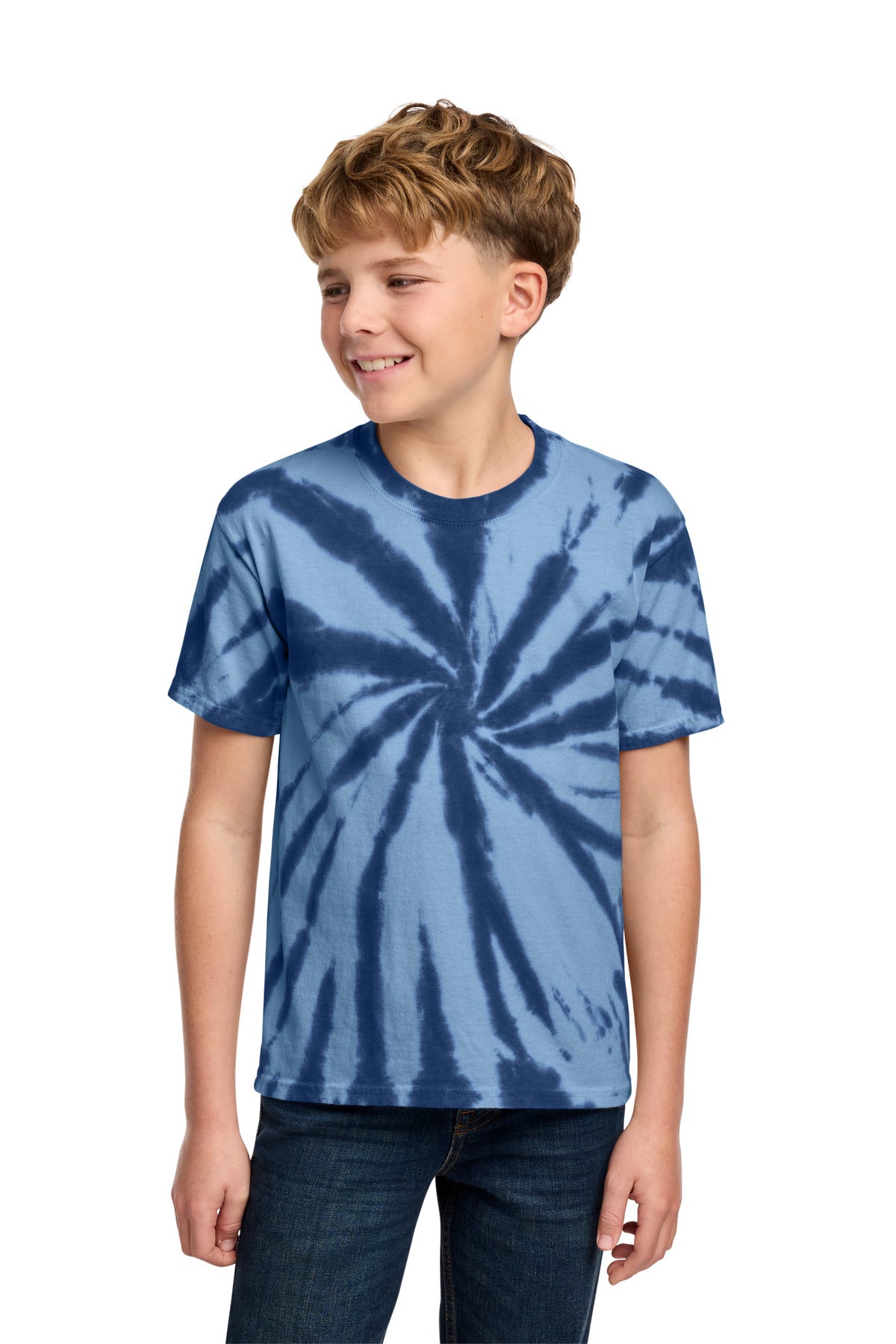 Custom logo Port & Co® Youth Tie-Dye Tee. PC147Y in Navy