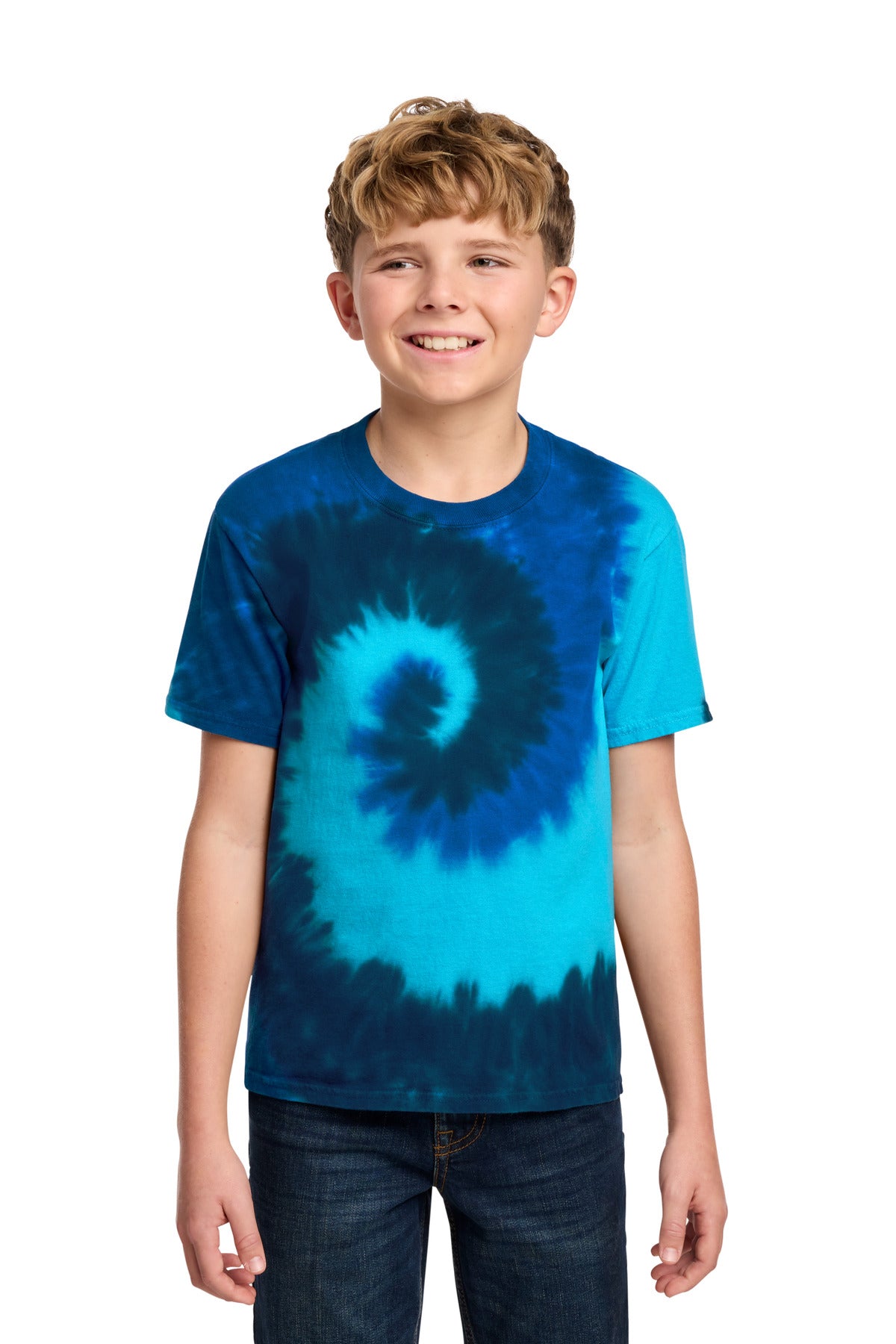 Custom logo Port & Co® Youth Tie-Dye Tee. PC147Y in Ocean Rainbow