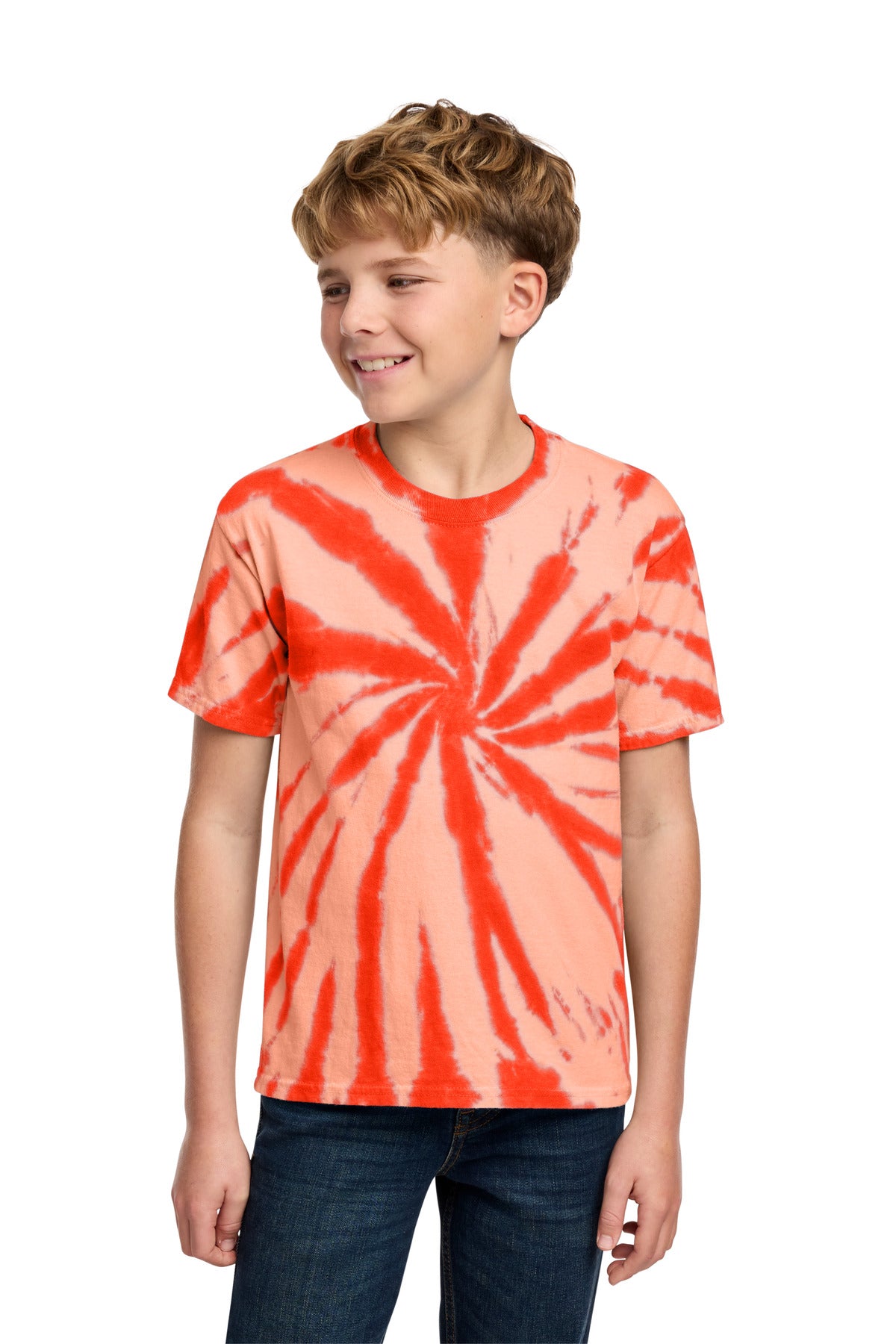 Custom logo Port & Co® Youth Tie-Dye Tee. PC147Y in Orange