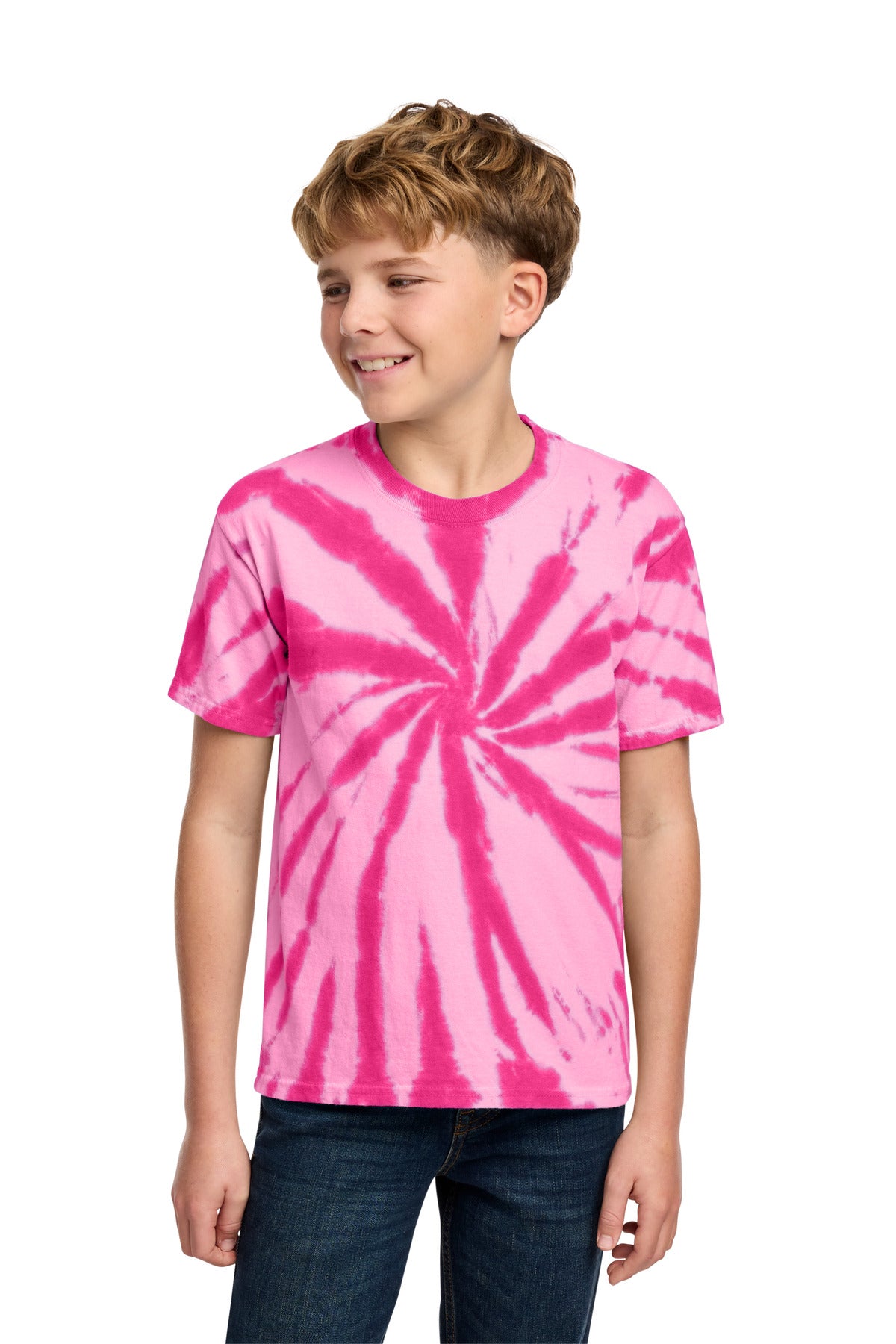 Custom logo Port & Co® Youth Tie-Dye Tee. PC147Y in Pink
