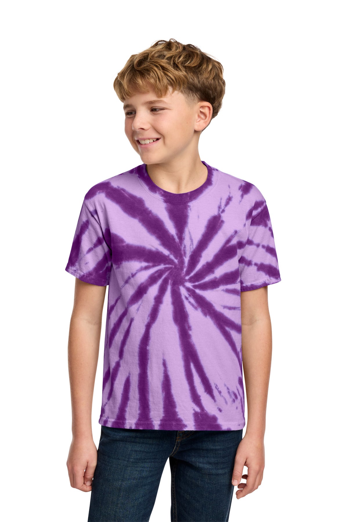 Custom logo Port & Co® Youth Tie-Dye Tee. PC147Y in Purple