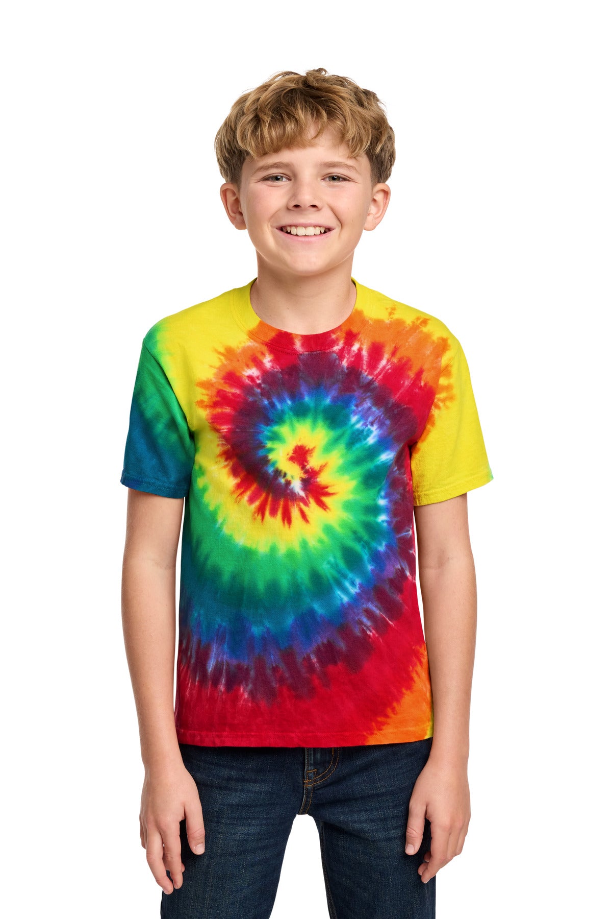 Custom logo Port & Co® Youth Tie-Dye Tee. PC147Y in Rainbow