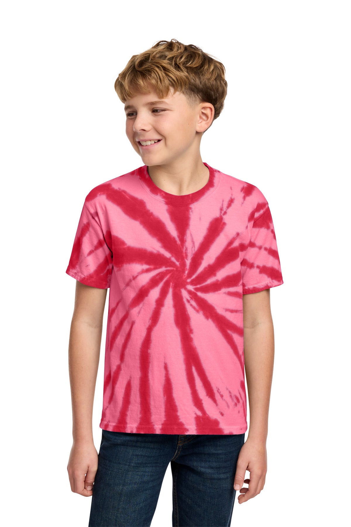 Custom logo Port & Co® Youth Tie-Dye Tee. PC147Y in Red