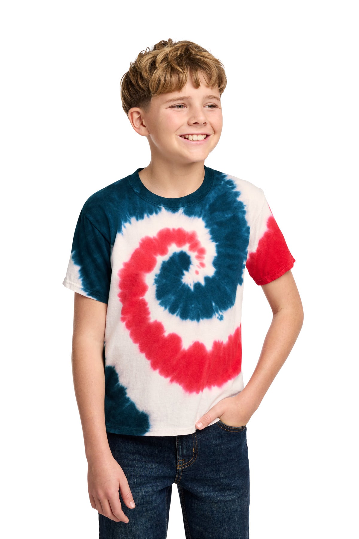 Custom logo Port & Co® Youth Tie-Dye Tee. PC147Y in USA Rainbow