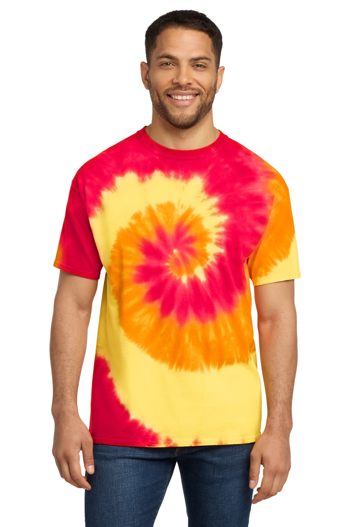 Custom logo Port & Co® Tie-Dye Tee. PC147 in Blaze Rainbow