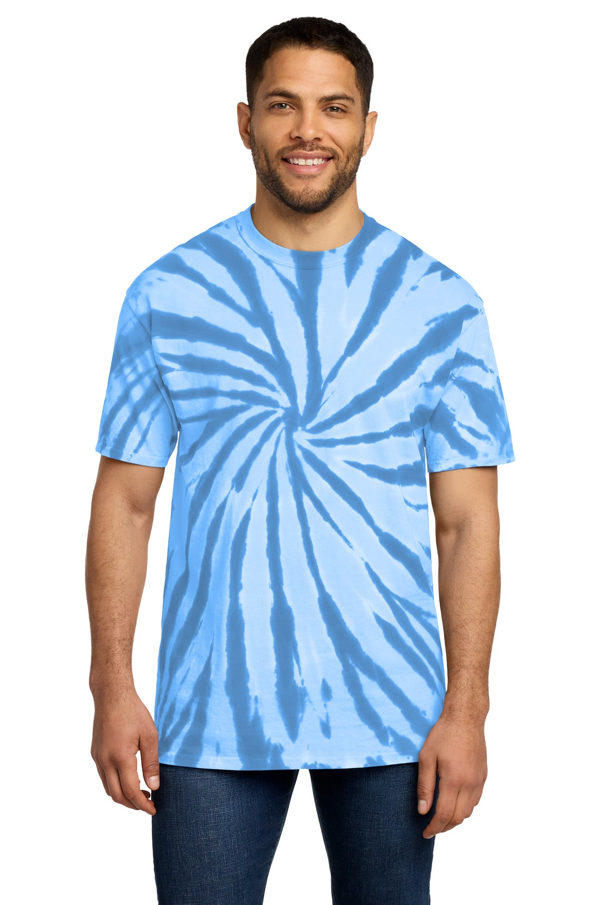 Custom logo Port & Co® Tie-Dye Tee. PC147 in Light Blue