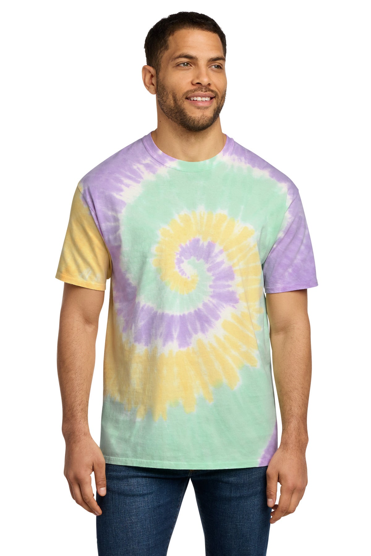 Custom logo Port & Co® Tie-Dye Tee. PC147 in Mint Rainbow