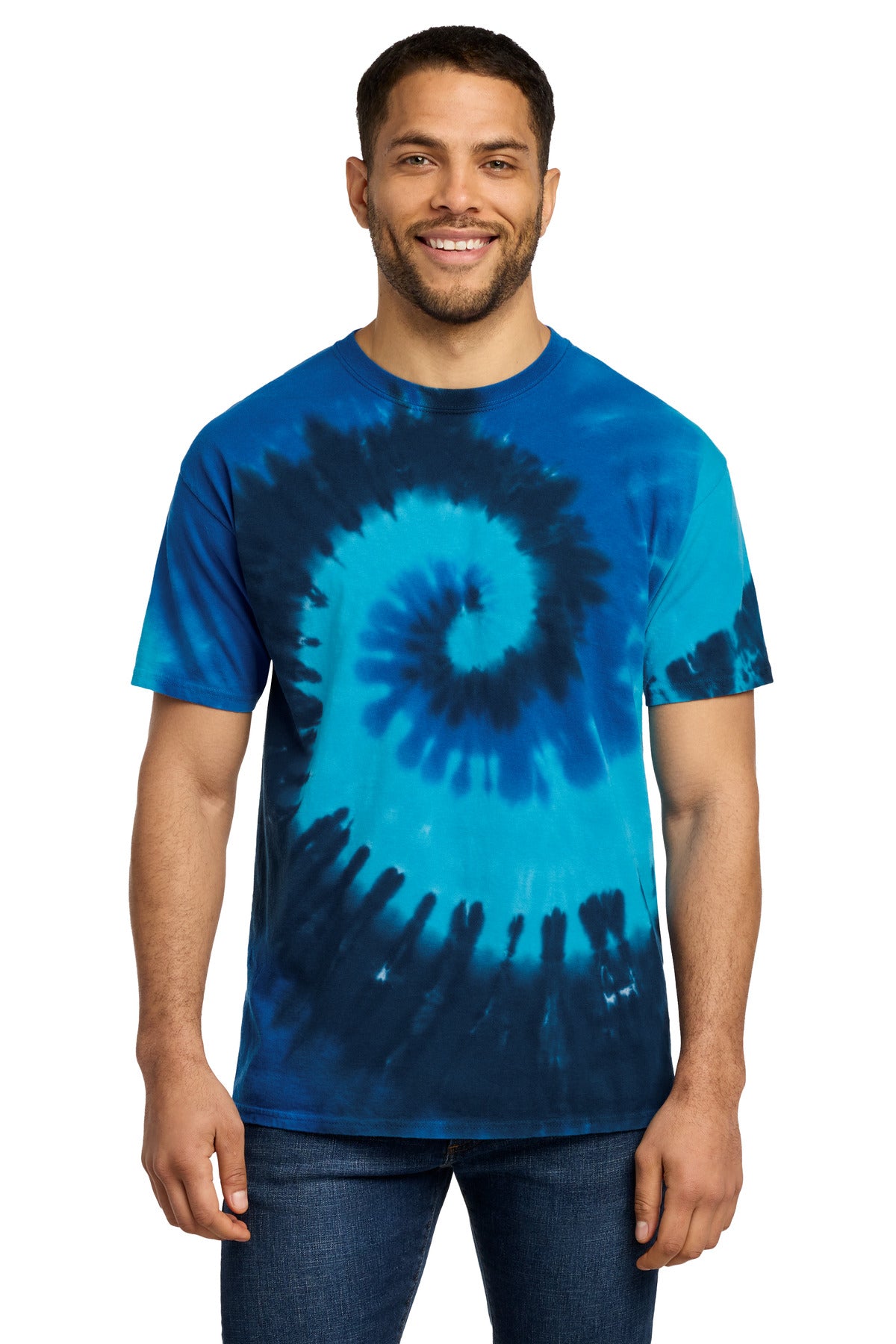 Custom logo Port & Co® Tie-Dye Tee. PC147 in Ocean Rainbow