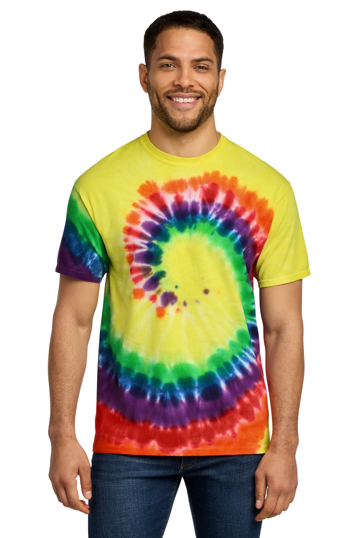 Custom logo Port & Co® Tie-Dye Tee. PC147 in Rainbow