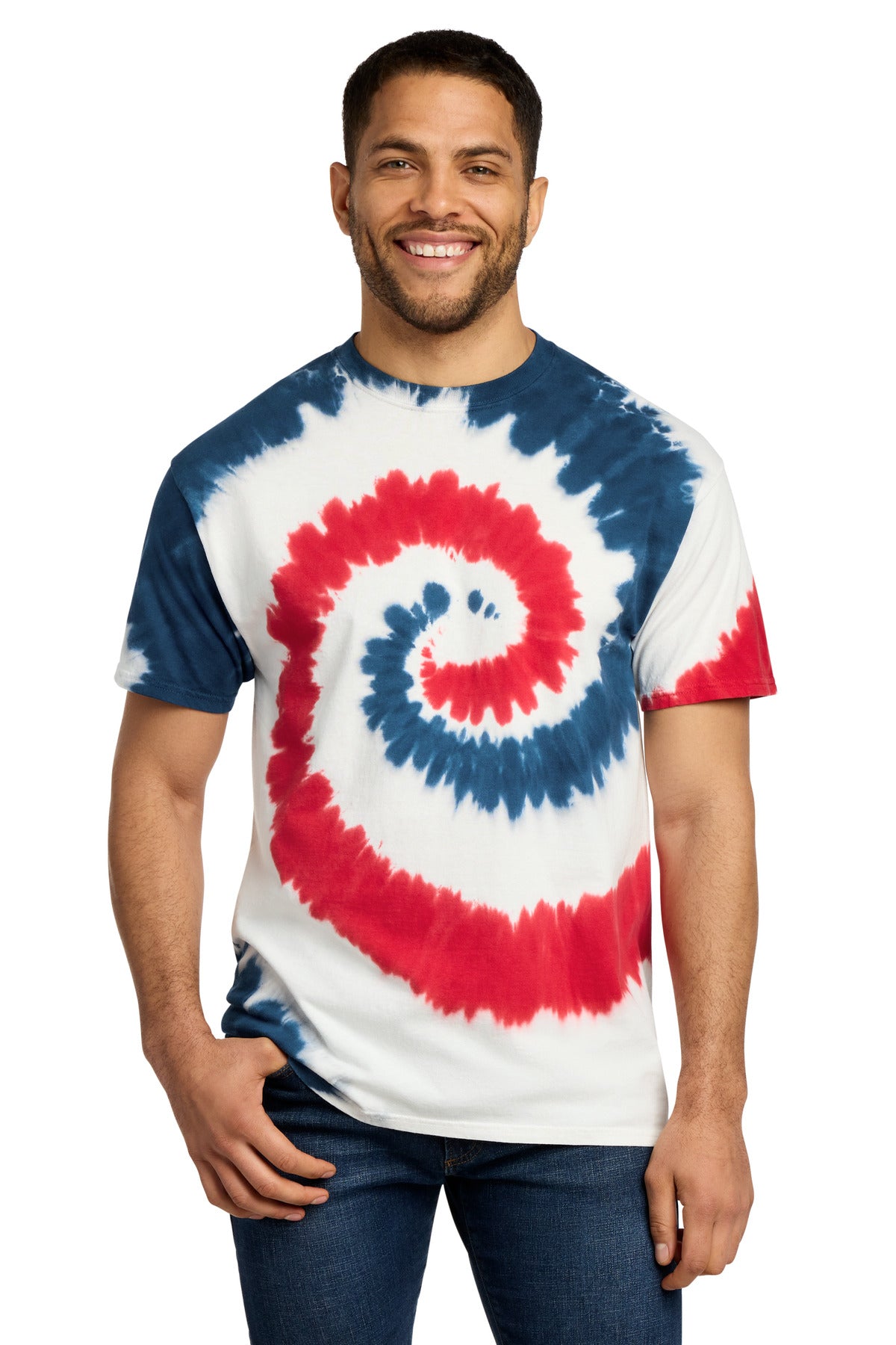 Custom logo Port & Co® Tie-Dye Tee. PC147 in USA Rainbow