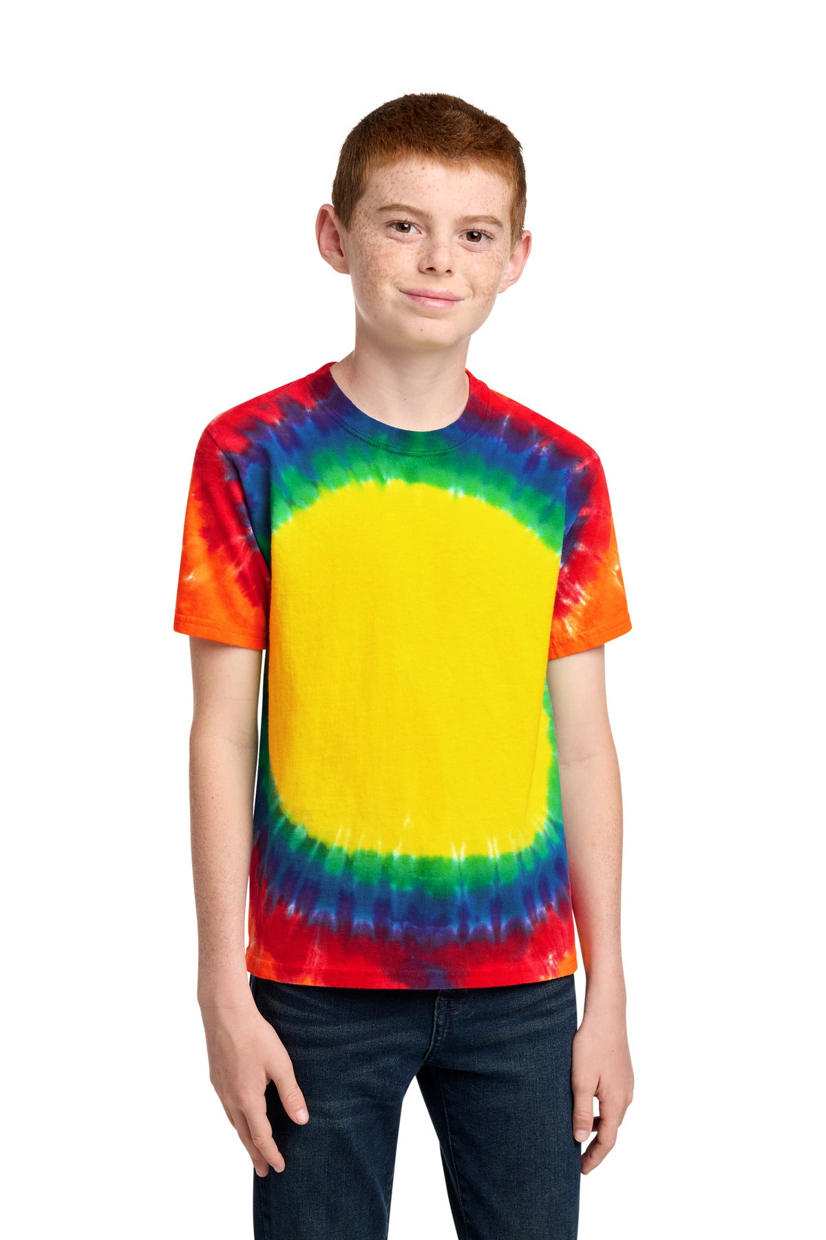 Custom logo Port & Co® Youth Window Tie-Dye Tee. PC149Y in Rainbow