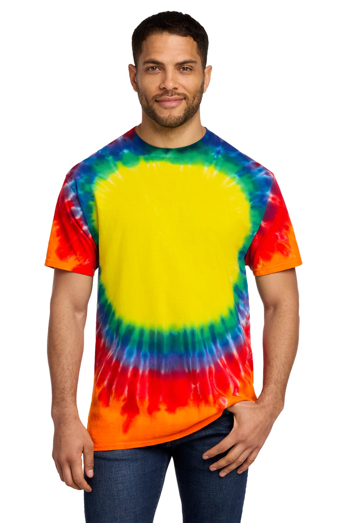 Custom logo Port & Co® Window Tie-Dye Tee. PC149 in Rainbow