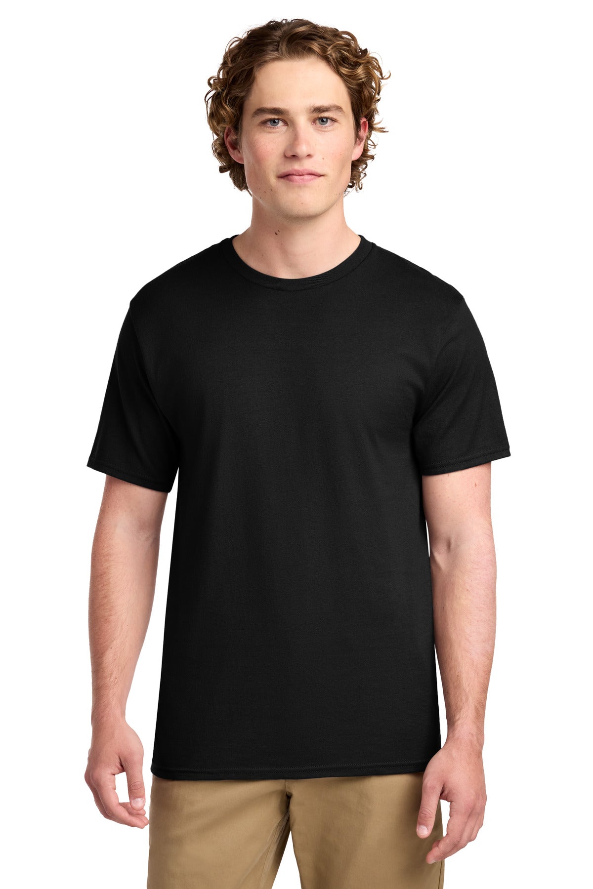 Custom logo Port & Co® Ring Spun Cotton Tee. PC150 in Jet Black
