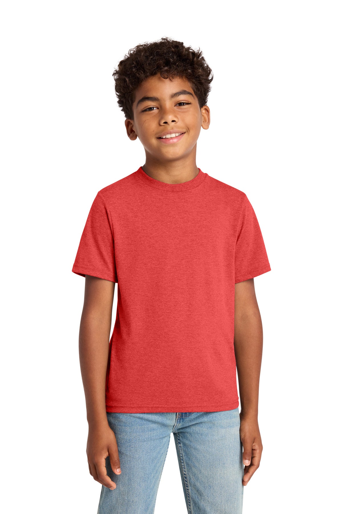 Custom logo Port & Co® Youth Tri-Blend Tee PC330Y in Bright Red Heather