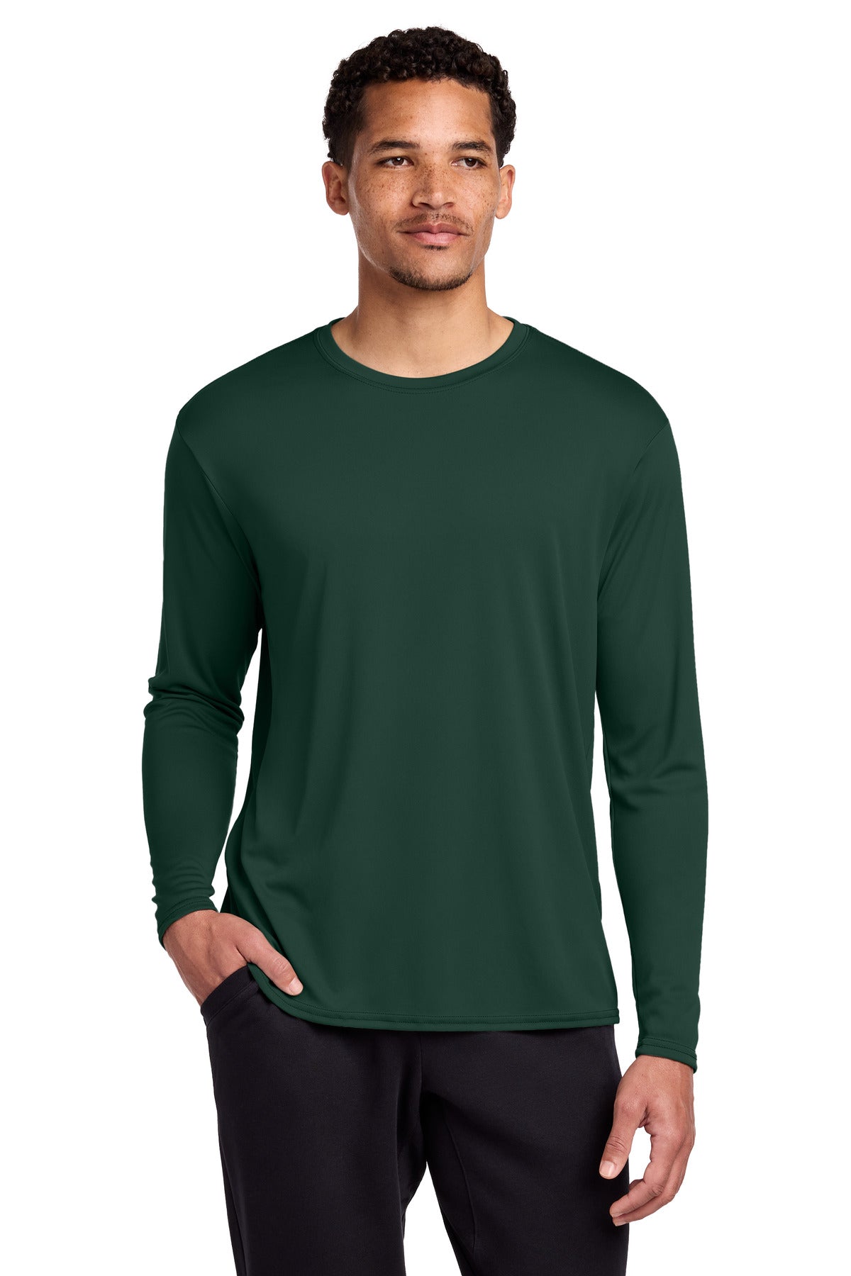 Custom logo Port & Co® Long Sleeve Performance Tee. PC380LS in Dark Green