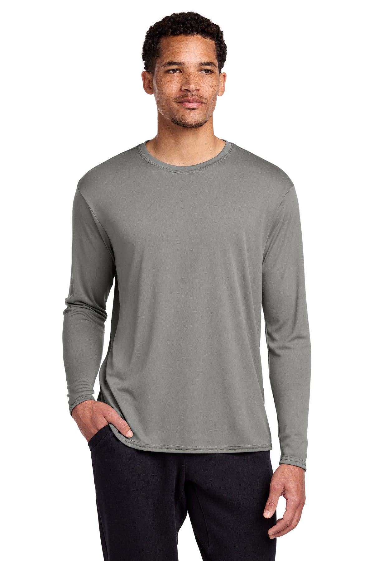 Custom logo Port & Co® Long Sleeve Performance Tee. PC380LS in Grey Concrete