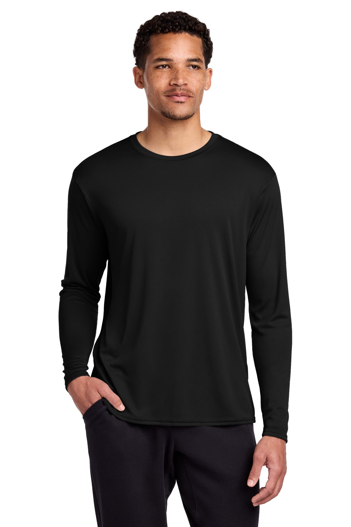 Custom logo Port & Co® Long Sleeve Performance Tee. PC380LS in Jet Black