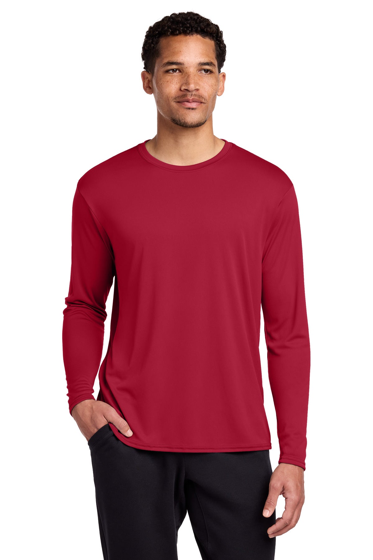 Custom logo Port & Co® Long Sleeve Performance Tee. PC380LS in Red