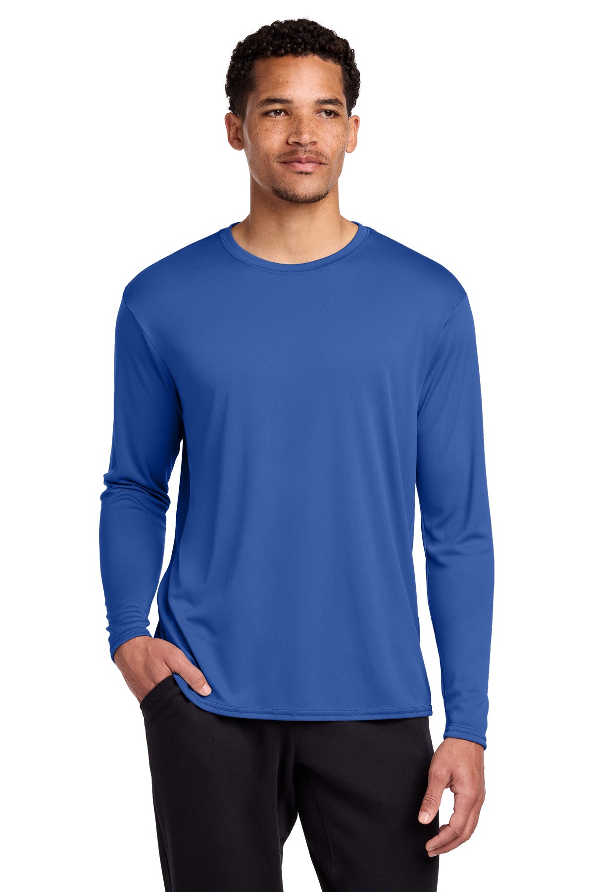 Custom logo Port & Co® Long Sleeve Performance Tee. PC380LS in Royal