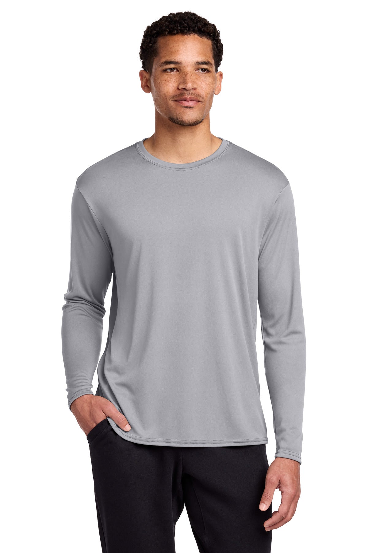 Custom logo Port & Co® Long Sleeve Performance Tee. PC380LS in Silver