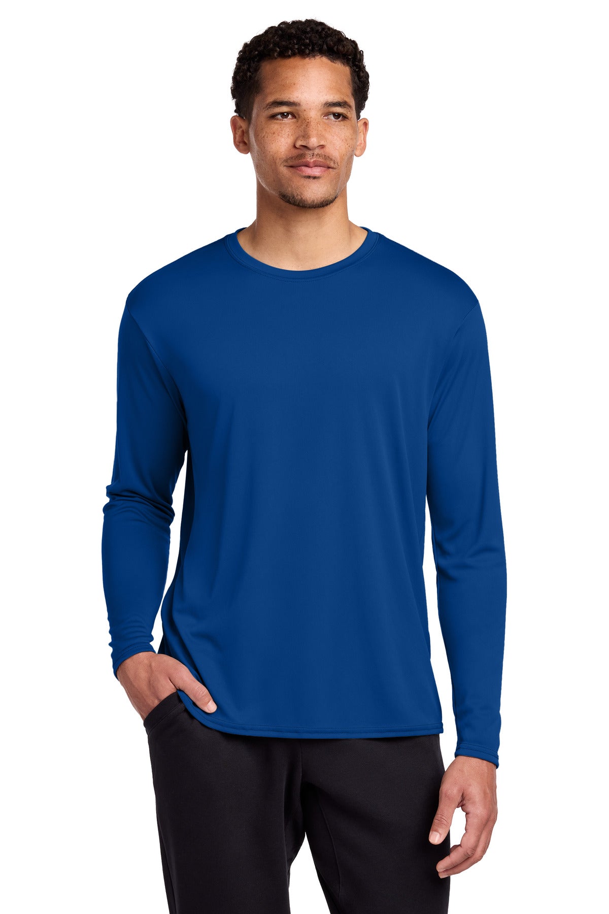 Custom logo Port & Co® Long Sleeve Performance Tee. PC380LS in True Royal