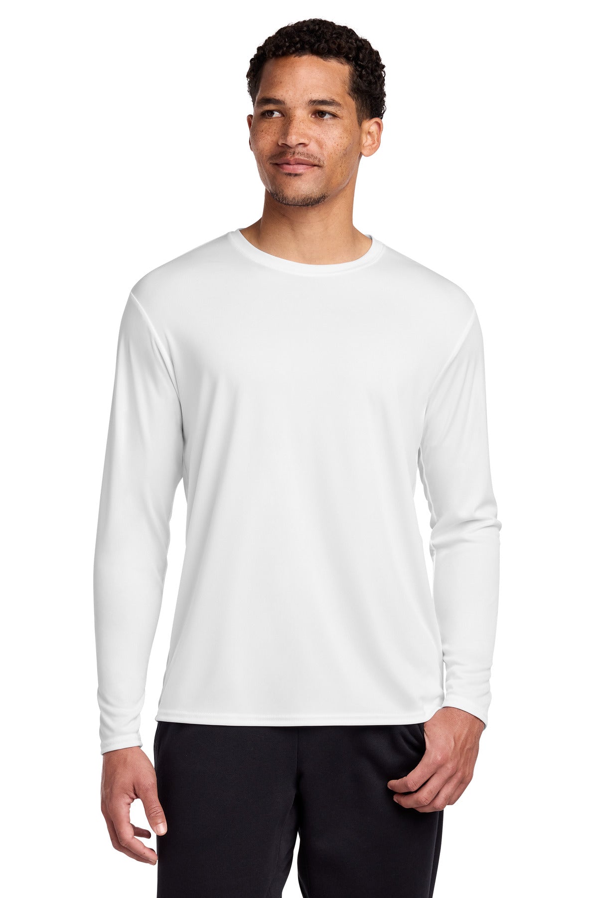 Custom logo Port & Co® Long Sleeve Performance Tee. PC380LS in White
