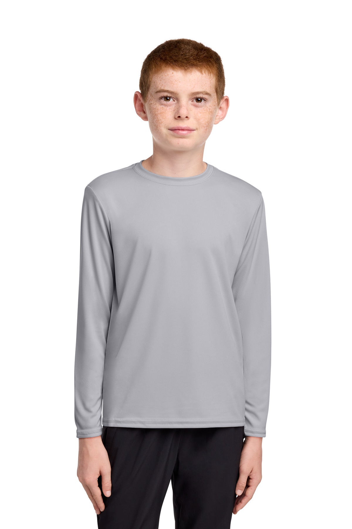 Custom logo Port & Co® Youth Long Sleeve Performance Tee PC380YLS in Silver