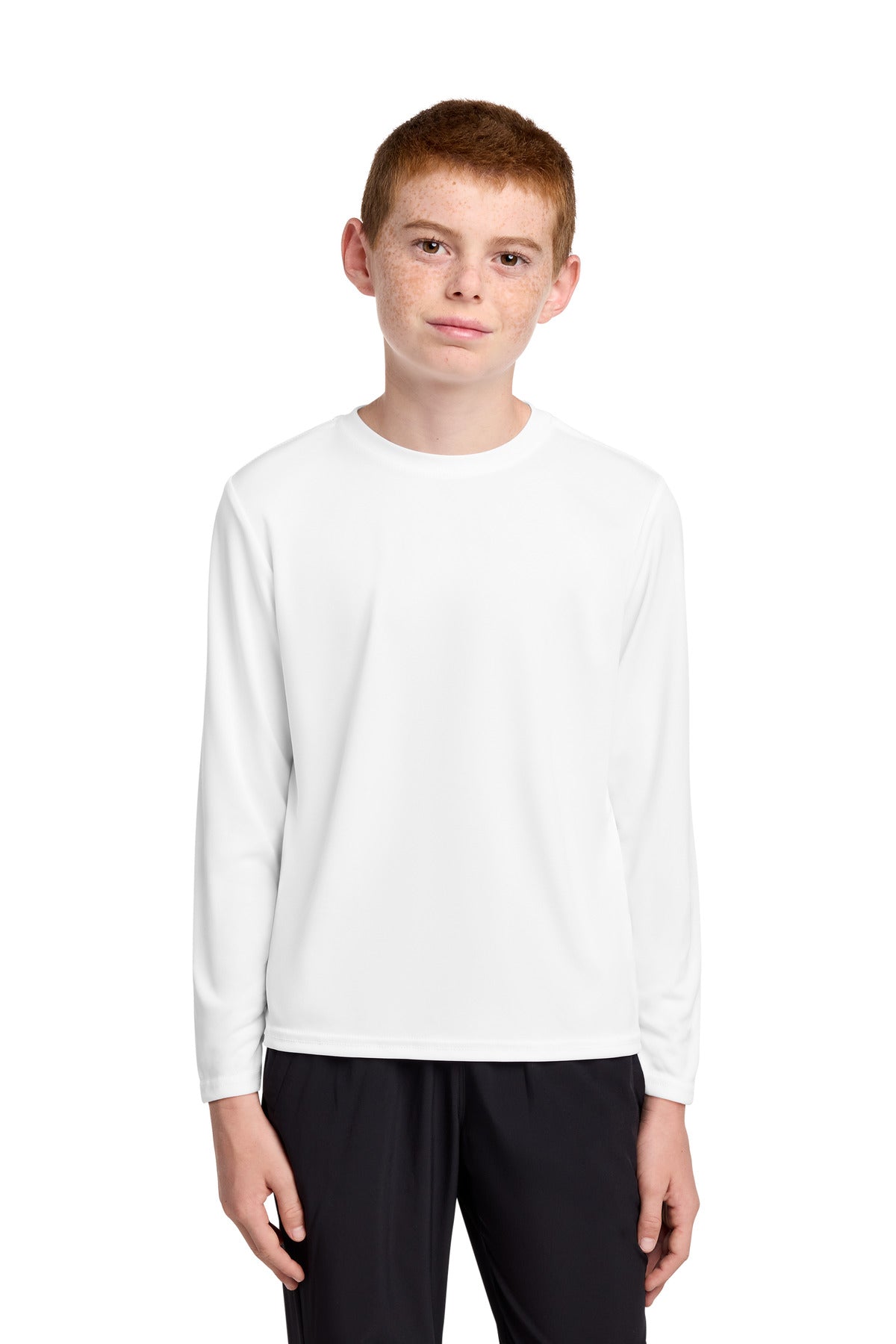 Custom logo Port & Co® Youth Long Sleeve Performance Tee PC380YLS in White
