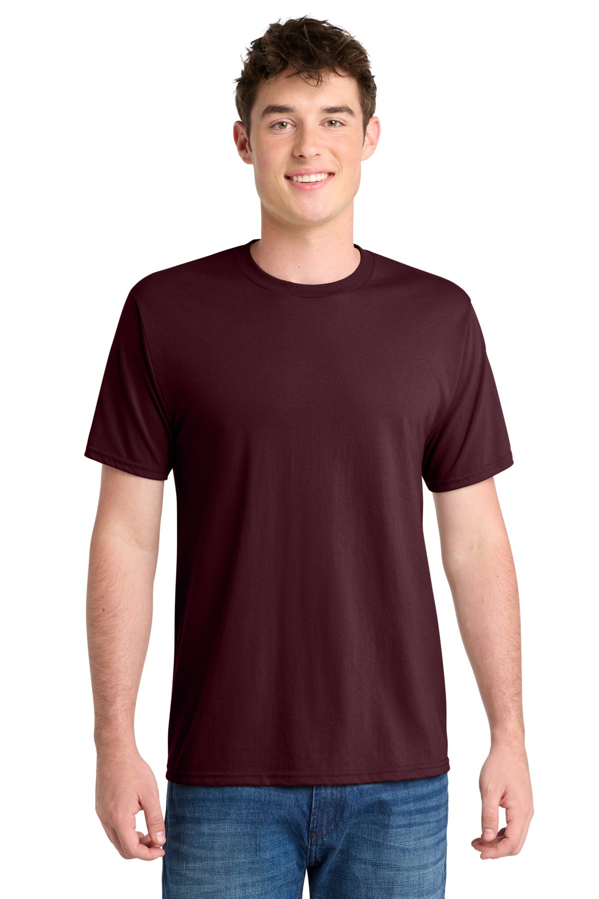 Custom logo Port & Co® Performance Blend Tee. PC381 in Athletic Maroon
