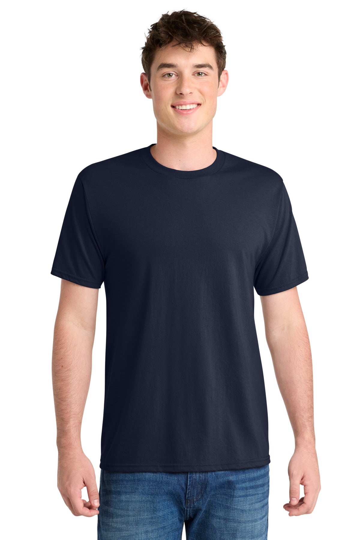 Custom logo Port & Co® Performance Blend Tee. PC381 in Deep Navy
