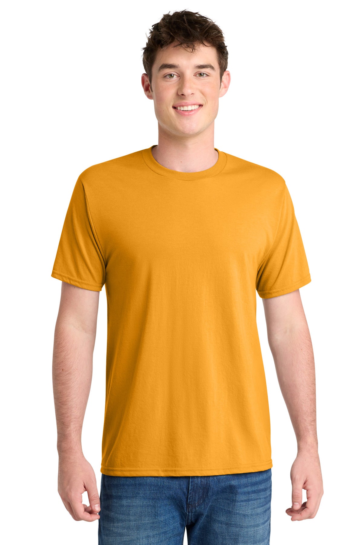 Custom logo Port & Co® Performance Blend Tee. PC381 in Gold