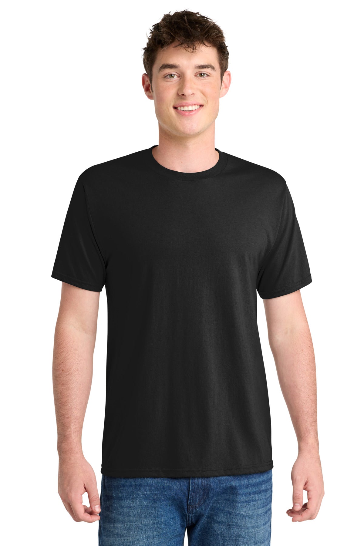Custom logo Port & Co® Performance Blend Tee. PC381 in Jet Black
