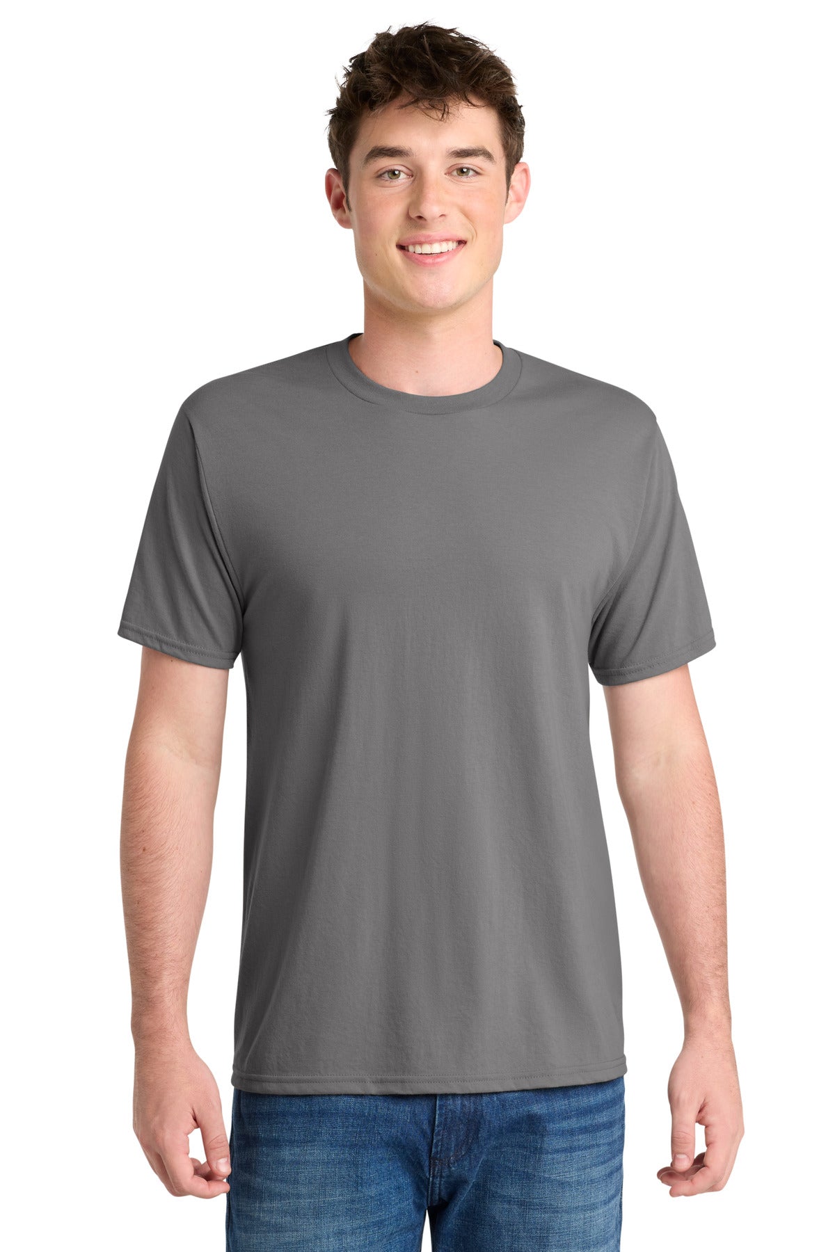Custom logo Port & Co® Performance Blend Tee. PC381 in Medium Grey